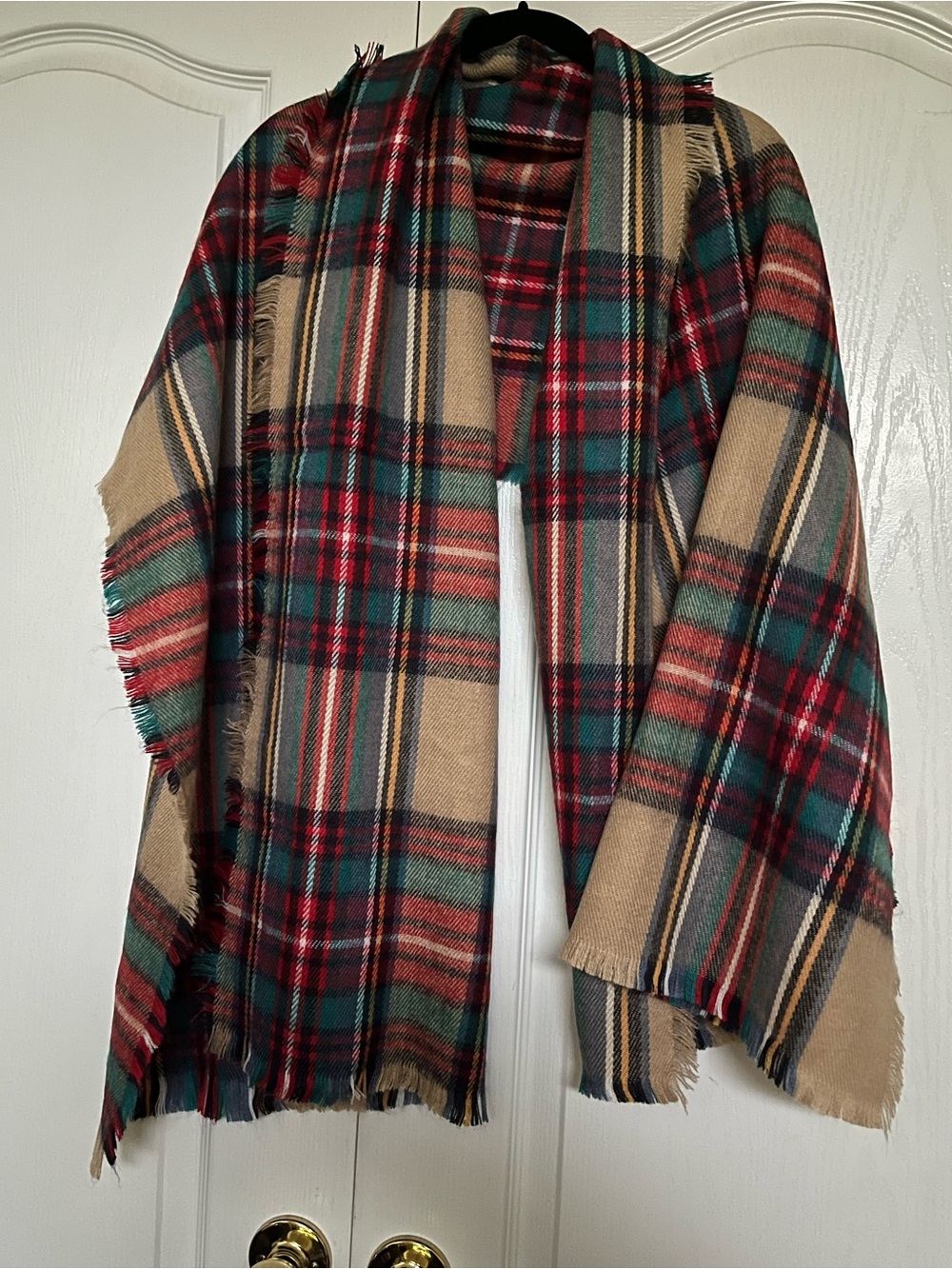 Merona Plaid Fringe Blanket Scarf in Red, Teal & Tan
